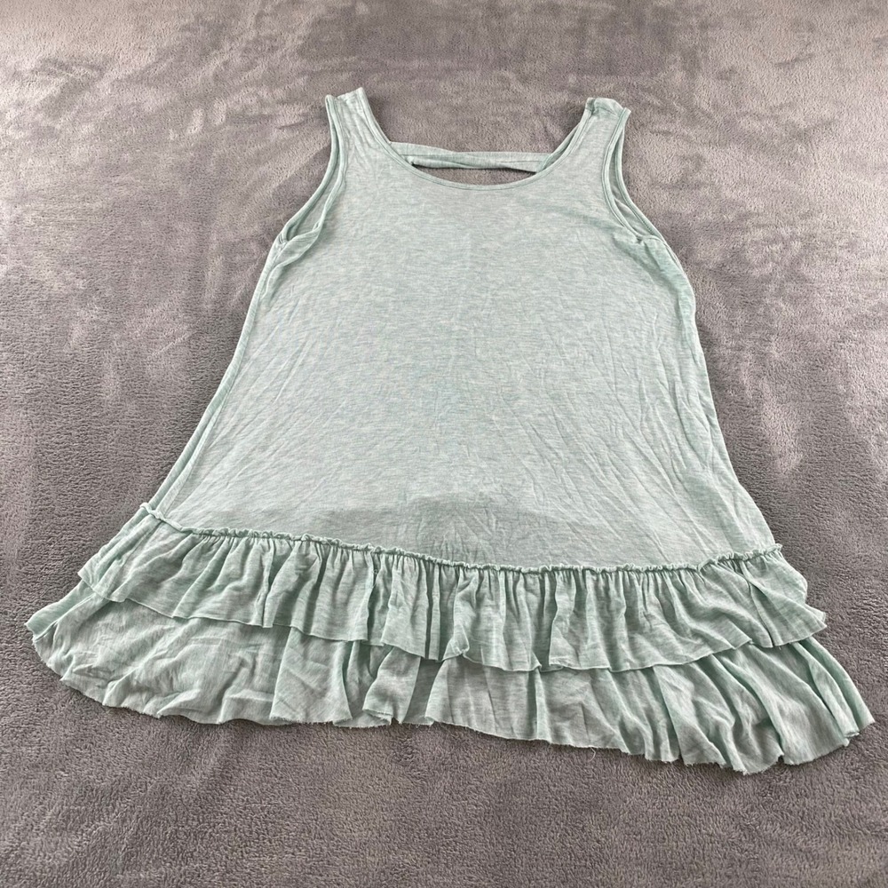 Sun n Moon Women Mint Green Heathered Ruffle Hem Sleeveless Tank Top Relaxed L